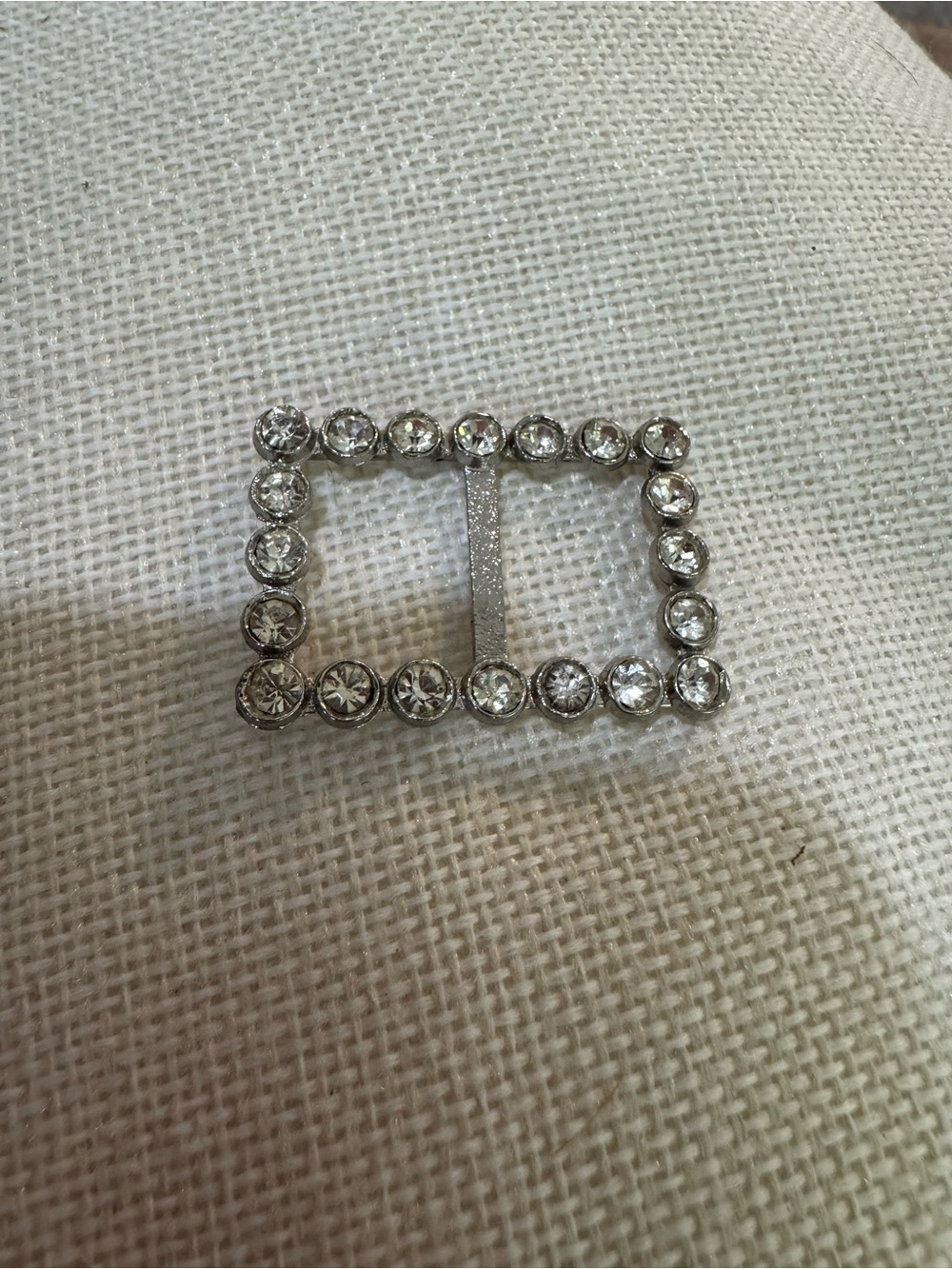 Crystal Rectangular Buckle  - Silver Tone